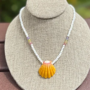 Golden Glow: Kaua‘i Sunrise Shell & Rainbow Gem Necklace
